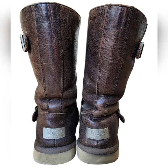 UGG Kensington Toast Brown Leather Boots, waterproof, sheepskin lining, size 8 - Picture 5 of 9
